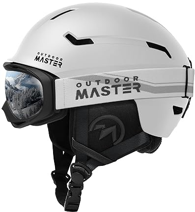 OutdoorMaster Ski- und Snowboardhelm-Set mit OTG-Skibrille für Erwachsene | PC-Schale, EPS-Schaum, 10 Belüftungsöffnungen, beschlagfreie UV400-OTG-Brille und verstellbare Passform.