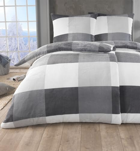 MALIKA 4-TLG.Kuschelige Winter Plüsch Bettwäsche Cashmere-Touch Coral Fleece mit Kissenbezug 80x80 wärmer als Biber oder Flanell, Größe:2X 135x200 + 2X 80x80