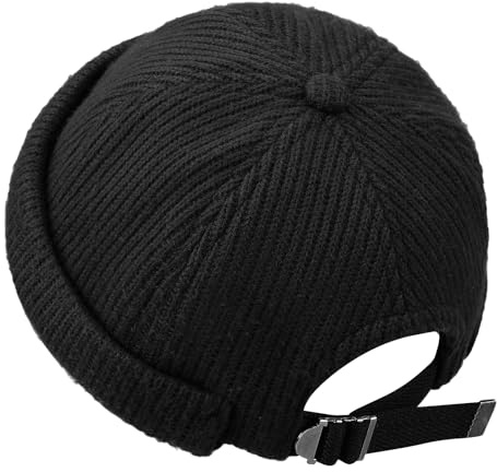 Clakllie No Brim Skull Hat Fashion Hip Hop Hats Vintage Leon Hat Docker Hat for Men Beanie Knit Cuffed Rolled Cap,DBH04-Black