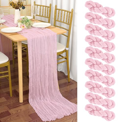 10 Stück Seihtuch-Tischläufer Babyrosa, 90 x 300 cm Hell Rosa Rustikaler Gaze-Stoff Boho-Tischläufer Käsetuch Cheesecloth Hochzeit Tischdecke für Hochzeitsfeier Brautparty Tischdekoration