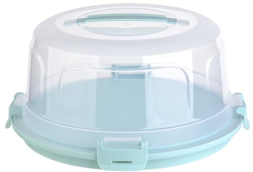 Engelland Runde Kuchen-Transportbox mit Griff, Deckel und 4-fach Klick-Verschluss, Farbe: Mint-Transparent, Ø 36,50 cm x H 17,50 cm, BPA-frei, Torten-haube, Stückeinteilungshilfe