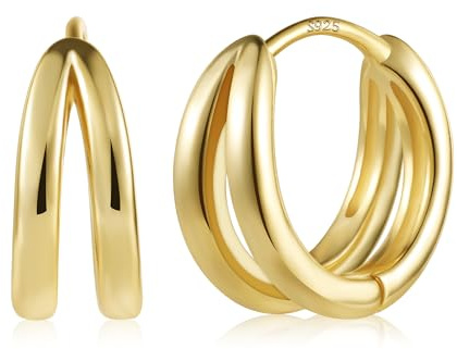 ALEXCRAFT 14K Vergoldete Silber 925 Ohrringe Klein Doppel Creolen für Damen