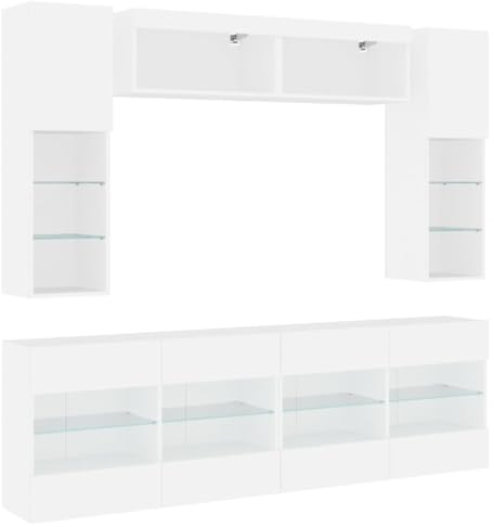 vidaXL Väggmonterade tv-skåp 6 delar med LEDs vit, väggenhet, väggmonterad TV-enhet, väggmonterat skåp, TV-väggenhet, hängskåp, väggförråd, TV-möbler