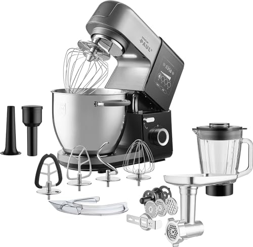 Sencor Robot Pâtissier Multifonctions Suréquipé STM 8950 - Robot Cuisine Puissant 1800W, Bol Inox 6,7L, Panneau de Commande LED, Corps en Métal, Accessoires Complets pour Pétrissage