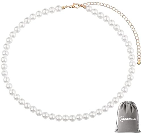 Collar de Perlas Blancas - Gargantilla 6 mm para Mujer, Bisutería, Regalo para Niñas, Cumpleaños, Bodas o Aniversarios, Resina