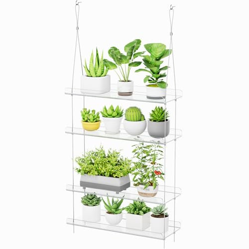 Lifewit Wandregal Blumentopf, 4 Stufen Transparent Vertiefung Kunststoff Pflanzenregal Schwimmende für Bilderleiste/Schallplatten/Parfüm/Gewürze im Küche Badezimmer Wohnzimmer Wandhalterung