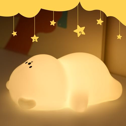 IHALO Nachtlicht Kinder, 7 Farben, Weiches Silikon Stilllicht Dimmbar Nachttischlampe Kinder, USB Wiederaufladbar mit 3 Dimmbaren Stufen, mit Timer, Blendfrei, Bär Deko Nachttischlampe Touch für Baby