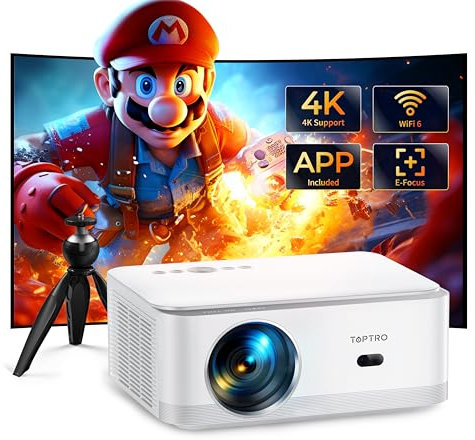 Beamer Heimkino Native 1080P HD Unterstützt 4K, Video Projector mit Android TV 【Elektrischer Fokus & Auto Trapezkorrektur】 WIFI6 Bluetooth, Smart Beamer 750 ANSI mit Stativ für Outdoor/Handy/PC