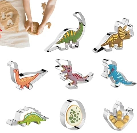 Idezek Dino-Ausstechformen, Dinosaurier-Sandwich-Ausstechformen | Ausstechformen aus Edelstahl, 8 Stück, Plätzchenformen | Dinosaurier-Kuchenform, kleine Ausstechformen für Partys, weiches, Brot,
