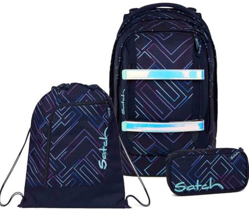 Satch Pack Schulrucksack Set 3tlg. inkl. Schlamperbox und Sportbeutel (Purple Laser)