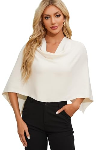 PULI Women Ivory White Capri Poncho Sweater Slim Fit Cropped Versatile Shawl Soft Knit Wraps Cowl Neck Short Tops