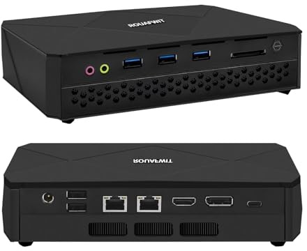ROUAFWIT Mini PC Office Ryzen 7 7840HS, DDR5 SODIMM x2, 2xNVMe, 2 x RJ45 LAN, 4K Triple Display, WiFi6, NO RAM NO SSD, Ultra-Slim Silent Compact Desktop for Office/Gaming/Design