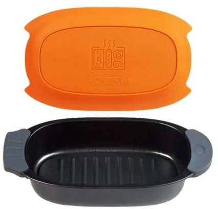 MKYSAIL Quick-Heat Microwave Grill Pan & Bacon Cooker | The Perfect Kitchen Addition for Single Servings & Fast Family Sides.Compact Multi-Use Microwave Cookware with Lid for Chicken, Veggies,Pancakes | Dishwasher Safe,Portable for Kitchen, RV, Dorm, Office (Orange)