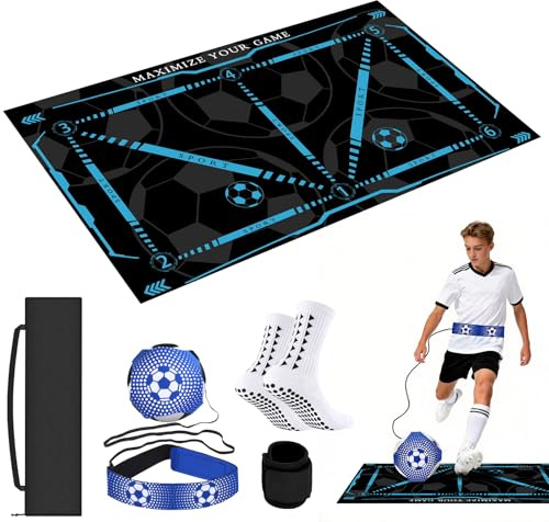 Homgaty Professional Football Training Mat Set - 90 X 60 cm Skills Mat with Rebound Kick Trainer, Socks & Wristband - Ideal for Adults, Soccer Training Gear & Training Equipment