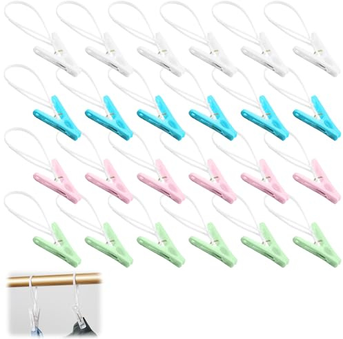 Eowppue mollette per bucato Resistenti 24 Pezzi con Corda Regolabile, mollette in plastica e Metallo Antiscivolo per stendere Vestiti e Asciugamani, Ideali per Uso Interno ed Esterno