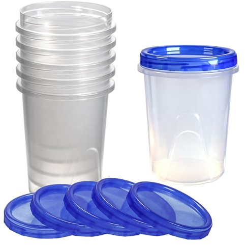 Casoter Confezione da 6 contenitori per alimenti riutilizzabili, in plastica trasparente da 1000 ml, con coperchio superiore, adatti per microonde e freezer, ermetici