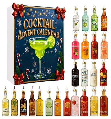 Cocktail Adventskalender 2025, Adventscocktail 2025, 24 Tage Weihnachten Adventskalender Alkohol mit 24 Mini-Cocktails Deko, Alkohol-Geschenkbox Getränke Calendar für Männer, Barliebhaber