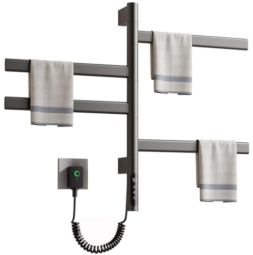 DOKKOME 180°Drehung Bad Handtuchtrockner Elektrisch Handtuchheizkörper Elektrisch Handtuchwärmer Elektrisch Badheizkörper Heizkörper 220V 71w Mit Timer Und Thermostat 30-70℃ (Grau)