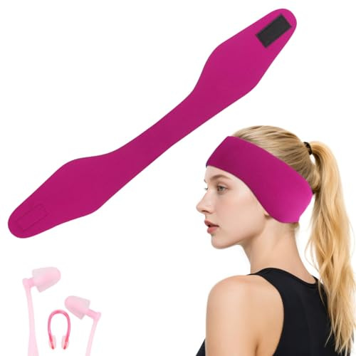 Swimming Ear Band to Hold Earplugs, Adjustabl Swim Headband with Ear Protector Waterproof, Swimming Earplugs Protection Cover Keep Water Out (Pink, L)