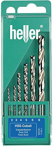 heller Tools 17735 D HSS Metall-Spiralbohrer-Set 6teilig 2 mm, 3 mm, 4 mm, 5 mm, 6 mm, 8 mm Cobalt DIN 338 Zylinderscha