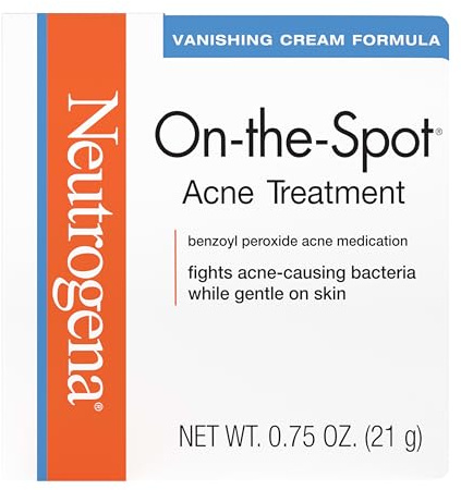 Neutrogena On-The-Spot Acne Spot Treatment Cream with 2.5% Benzoyl Peroxide, Gentle Face Blemish Medicine for Acne-Prone Skin, Vanishing Formula, Clinically Proven Day-1 Results, 0.75-Ounce Tube