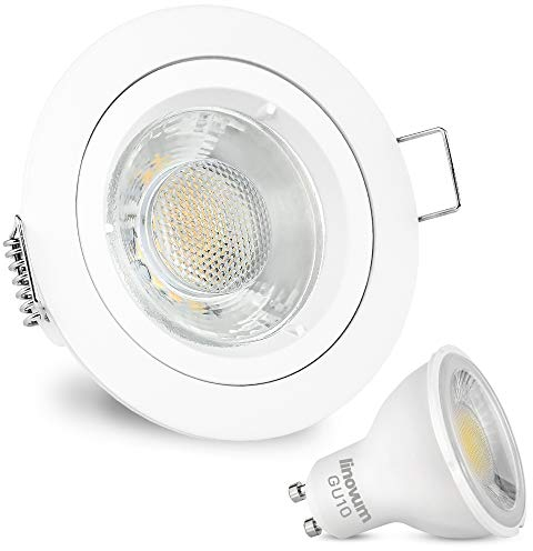 linovum Einbaustrahler mit LED in weiß & rund Lichtfarbe neutralweiß 3W - Einbauleuchte 230V mit GU10 Leuchtmittel & Fassung