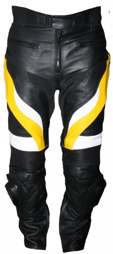 German Wear, Herren Motorradhose Motorrad Biker Racing Lederhose Gelb/Schwarz, Größe:46