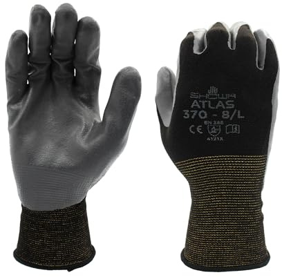 SHOWA Atlas 370 Nitrile Palm Work Gloves, Black, Large, 12-Pack