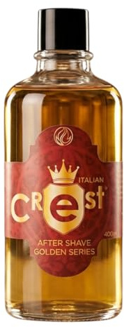 Crest Aftershave Cologne GOLDEN 400 ml Herren – Rasierwasser Männer mit warmem Kiefernduft, After Shave Pflege nach der Rasur, maskuliner Herrenduft, Made in Italy