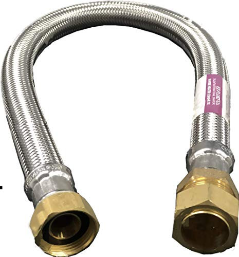 EZ-Fluid 24 Braided Flexible Stainless Steel Water Heater Connector Supply Line Water Hose for Female Iron Water Pipe Fitting or Copper Tubing,3/4-Inch Compression (7/8 OD) x 3/4-Inch FIP (1-Pack)