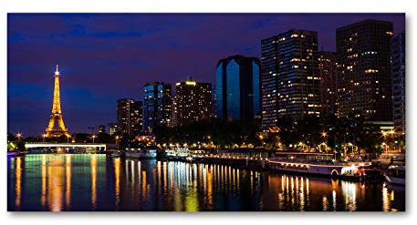 Tulup Impression sur verre100x50 cm Image Tableau Photo décorative panoramique pour la Cuisine et Le Salon - Spectacles et Architecture - Paris La Nuit - Noir