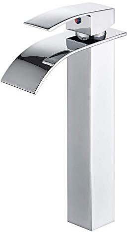 Wovier Chrom Wasserfall Waschbecken Wasserhahn mit Zulaufschlauch, Einhand-Einloch-Waschtischarmatur, Schrägkörper-Waschtisch-Mischbatterie, hoher Körper