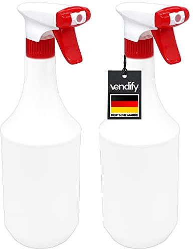 vendify® 2x Sprühflasche 1 Liter / 1000 ml mit Schaum Düse - Leer ohne Label - Premium Qualität - 1l groß nachfüllbar Spray Bottle Fein Zerstäuber für Reinigungsmittel