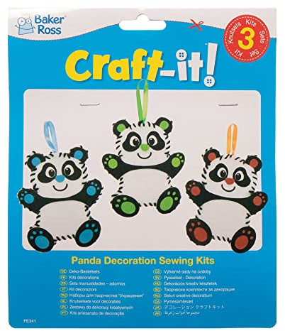 Baker Ross FE341 Panda Nähset für Kinder - 3er Pack, Bastelset zum Nähen für Kinder