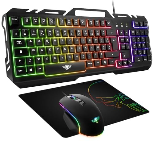 Pack Gaming Clavier, Souris et Tapis Pro-MK5 rétro éclairé RGB - Souris 7 Boutons 6200 dpi - Clavier Semi-méca