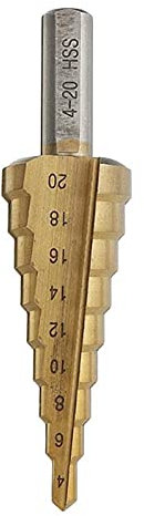 Stufenbohrer 4–12/4–20/4–32 mm HSS 6542 titanbeschichteter Stufenbohrer mit dreieckigem Schaft, geeignet zum Bohren von Aluminium, Blech, Edelstahl 304 (Farbe: 4, 20 mm)