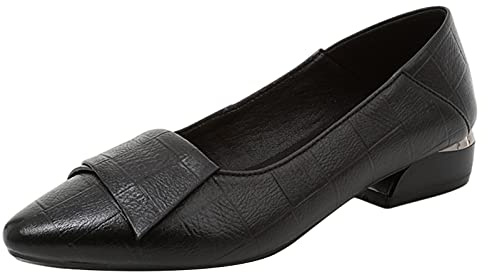 Jamron Donna Punta Tacco a Blocco Scacchi Décolleté in Pelle Suola Morbida Ballerine Nero SN602C046 EU39.5