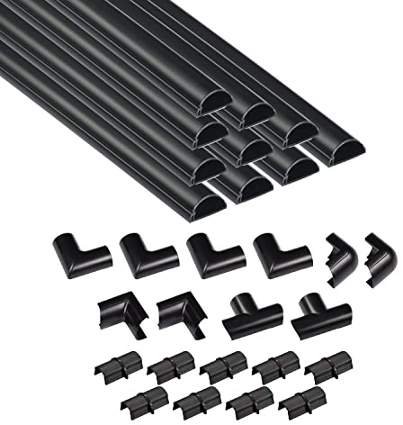 D-Line 30x15mm Kabelkanal 4 m Multipack, halbrundes Profil, Selbstklebende Kabelabdeckung, überstreichbar, Kabelmanagement – 10 x 30mm (B) x 15mm (H) x 40cm Länge und Zubehör – Schwarz