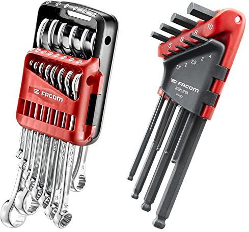 Facom 440.JP14 440 Series Metric Combination Wrench Set, 14 Pieces & 83SH.JP9A Long Sphere Metric Hexagon Key Set, 1.5mm-8mm, 9 Pieces