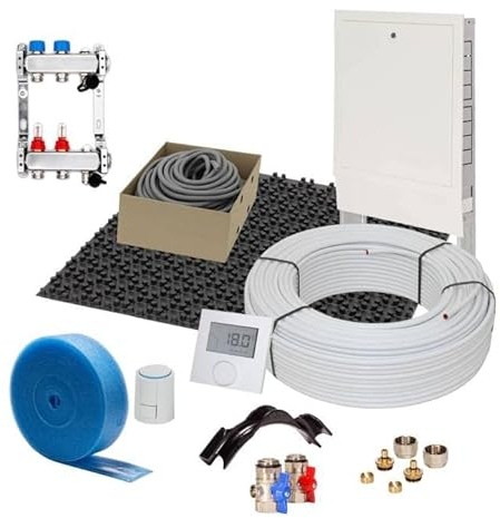 Fußbodenheizung Warmwasser Set 90m² Noppensystem 35 mm Dämmplatte Alu-Verbund Rohr VA10 Regelung D