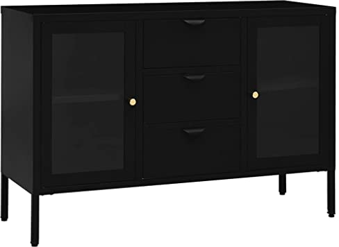 vidaXL Sideboard Kommode Anrichte Schrank Beistellschrank Mehrzweckschrank Standschrank Bücherschrank Lagerschrank Schwarz 105x35x70cm Stahl Hartglas