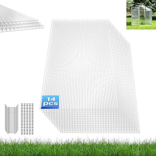 Aufun Polycarbonat transparente Kammerplatten für Gewächshaus Hohlwandplatten Gewächshausplatte mit 14 Stück 605 x 1210 x 4 mm 10,25 m²