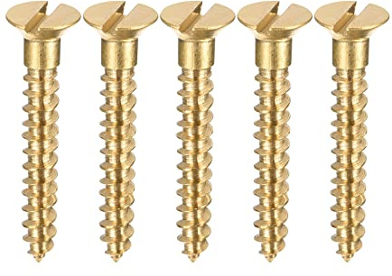 sourcing map 50 Stück Holzschrauben M3 x 20mm Flachkopf Blechschraube aus Messing mit Schlitz