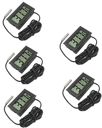 Fasizi Termómetro digital LCD con sonda externa para refrigerador, congelador, refrigerador, acuario, 5 unidades, color negro