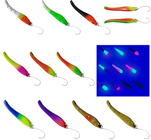 Njord Kalastus Messeneuheit 2022 Forellen Spoon Set 4g mit Box Uv Aktiv | Spoons Forelle Blinker Angel Set | Forellen Angeln Spinner Angelköder Set | Angelzubehör Forellenköder Blinker Angeln