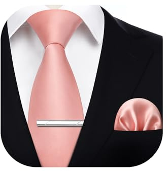 HISDERN Herren Krawatte Klassische Einfarbig Krawatte und Einstecktuch Krawattenklammer Set Krawatten für Feierliche Hochzeit Party