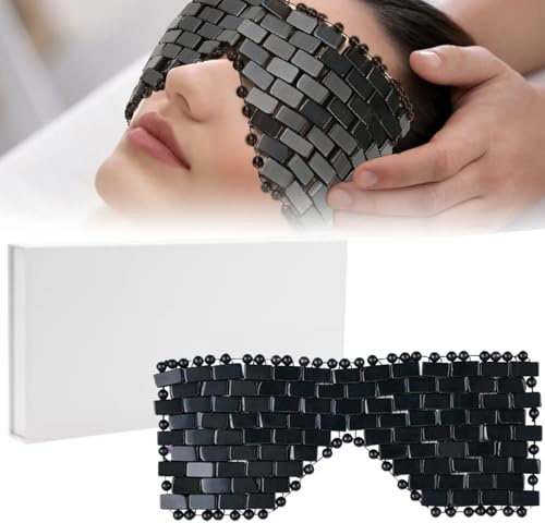 Brrnoo Masque pour les Yeux en Jade, Masque pour les Yeux de Sommeil pour le Visage aux Pierres de Jade, Outil de Massage pour les Soins de la Peau de la Fatigue Oculaire(Le noir)