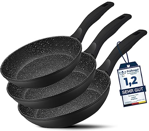 DIVORY Pfannenset 3-teilig Pfanne 20, 24, 28cm Induktion – Antihaft Beschichtete große Universalpfanne für alle Herdarten - Sichere Griffe, Spülmaschinen geeignet (Griff: Schwarz)