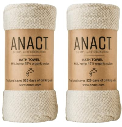 Anact Hemp Textured Absorbent Spa Quality Bath Towel - 55% Hemp, 45% Organic Cotton - Natural, 2pcs