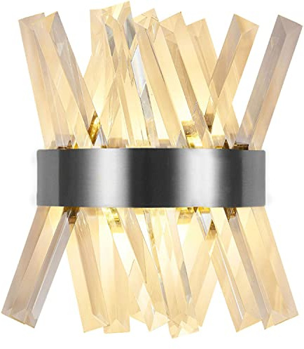 Modern Wandleuchte Innen Kristall LED Wandlampe Diamant Form Kristallglas Deko Lampe Wand Kristall-Lampe Hotel Wandbeleuchtung Crystal Edelstahl Schlafzimmer Nachttischlampe Wohnzimmer Flur Lampe